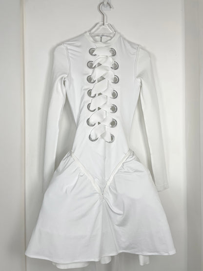 White Lace Up Pannier Skirt Dress | Sz UK6 ~ XSmall