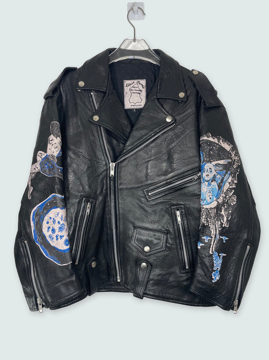Painted Motorcycle Leather Oversize Jacket | Sz Small