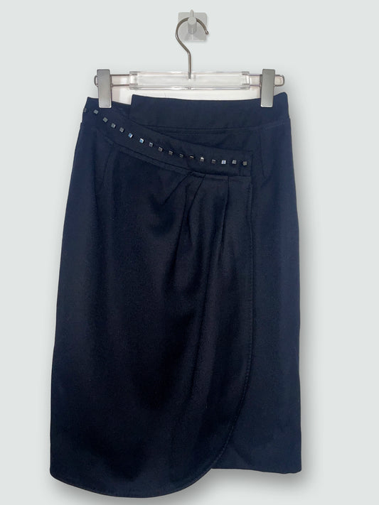 Black Wool Midi Skirt & Studded Embellishments | Sz 40~Small