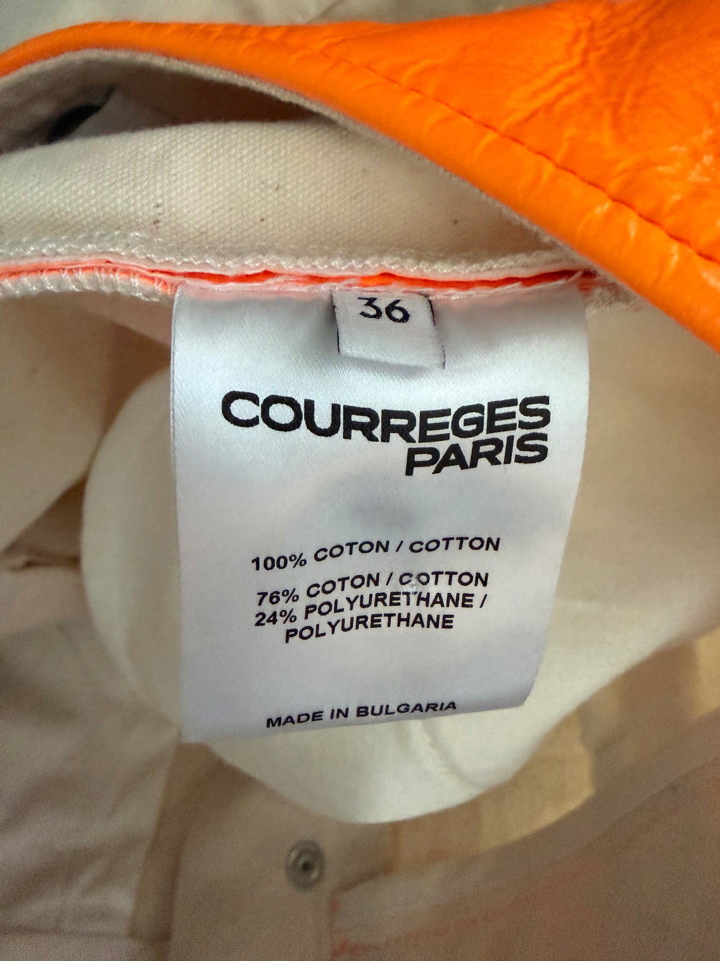 *RUNWAY* SS 2019 Beige Shorts Neon Orange Vinyl Patchwork | Sz FR36