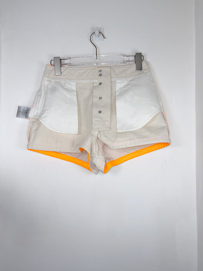 *RUNWAY* SS 2019 Beige Shorts Neon Orange Vinyl Patchwork | Sz FR36