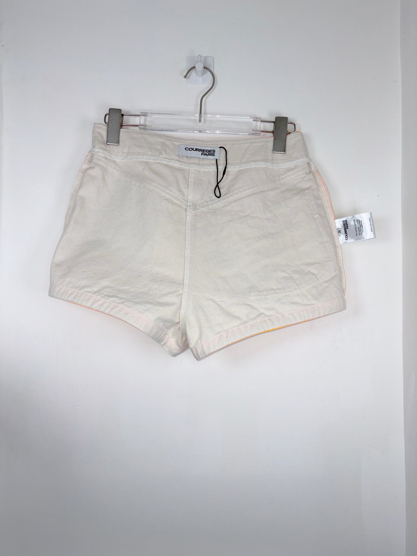 *RUNWAY* SS 2019 Beige Shorts Neon Orange Vinyl Patchwork | Sz FR36