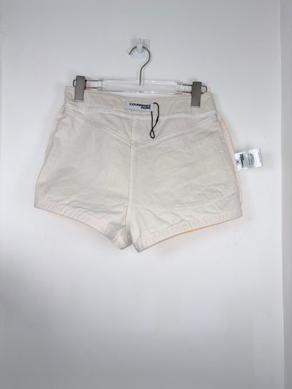 *RUNWAY* SS 2019 Beige Shorts Neon Orange Vinyl Patchwork | Sz FR36