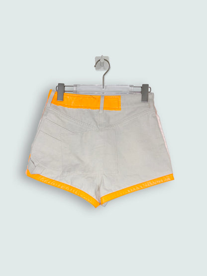 *RUNWAY* SS 2019 Beige Shorts Neon Orange Vinyl Patchwork | Sz FR36