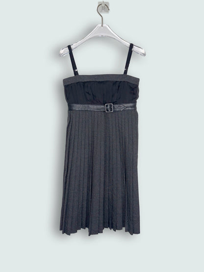 Babydoll Empire Waist Pleat Gray Mini Dress | Sz 36 ~ XS
