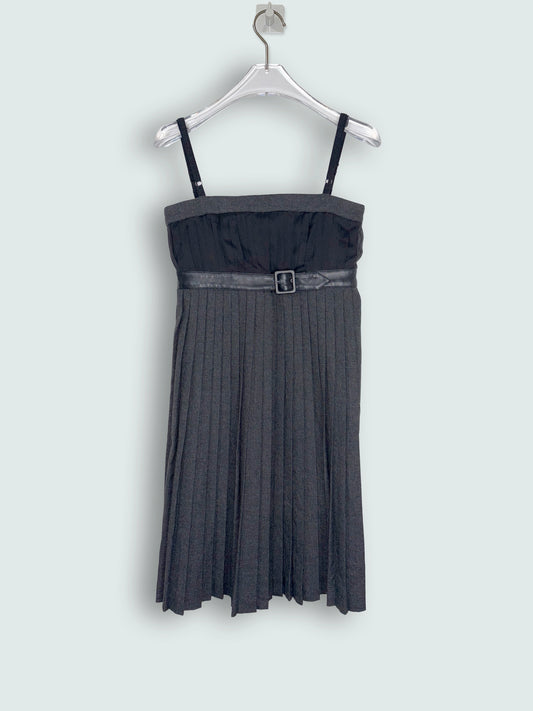 Babydoll Empire Waist Pleat Gray Mini Dress | Sz 36 ~ XS