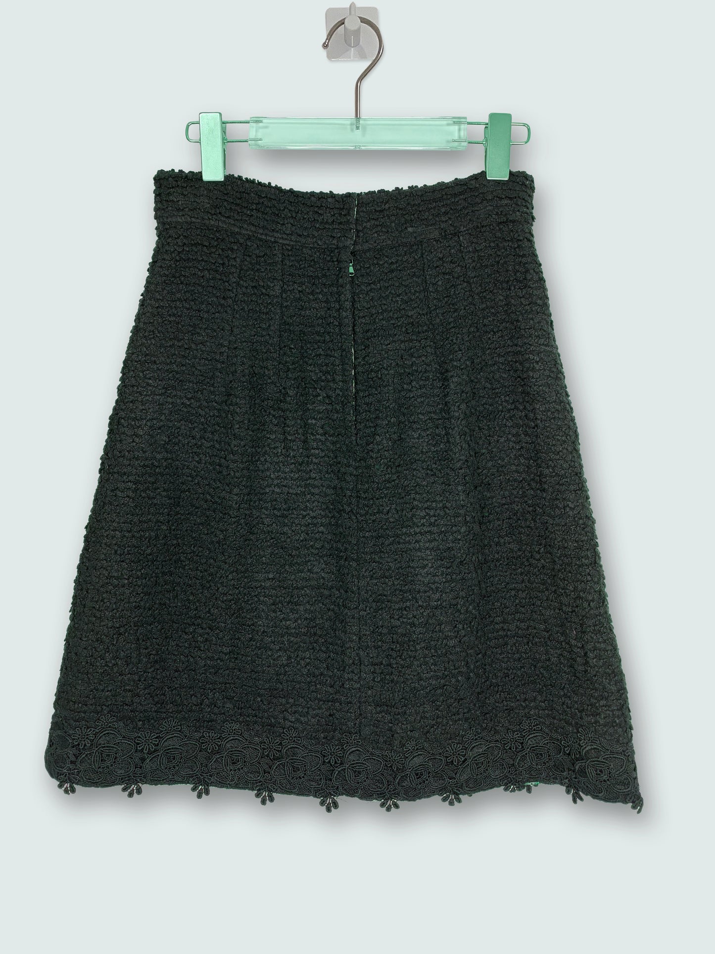 Wool Boucle Lace Hem Silk Lining Black Skirt | Sz IT40 ~ Small