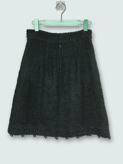 Wool Boucle Lace Hem Silk Lining Black Skirt | Sz IT40 ~ Small