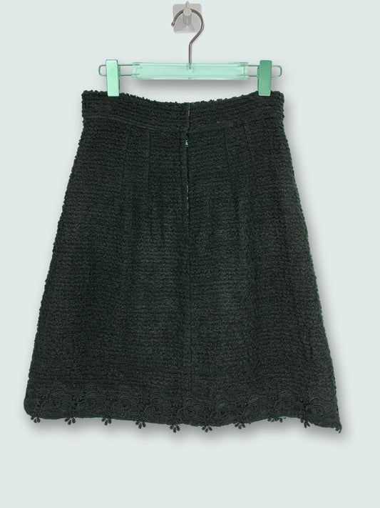 Wool Boucle Lace Hem Silk Lining Black Skirt | Sz IT40 ~ Small