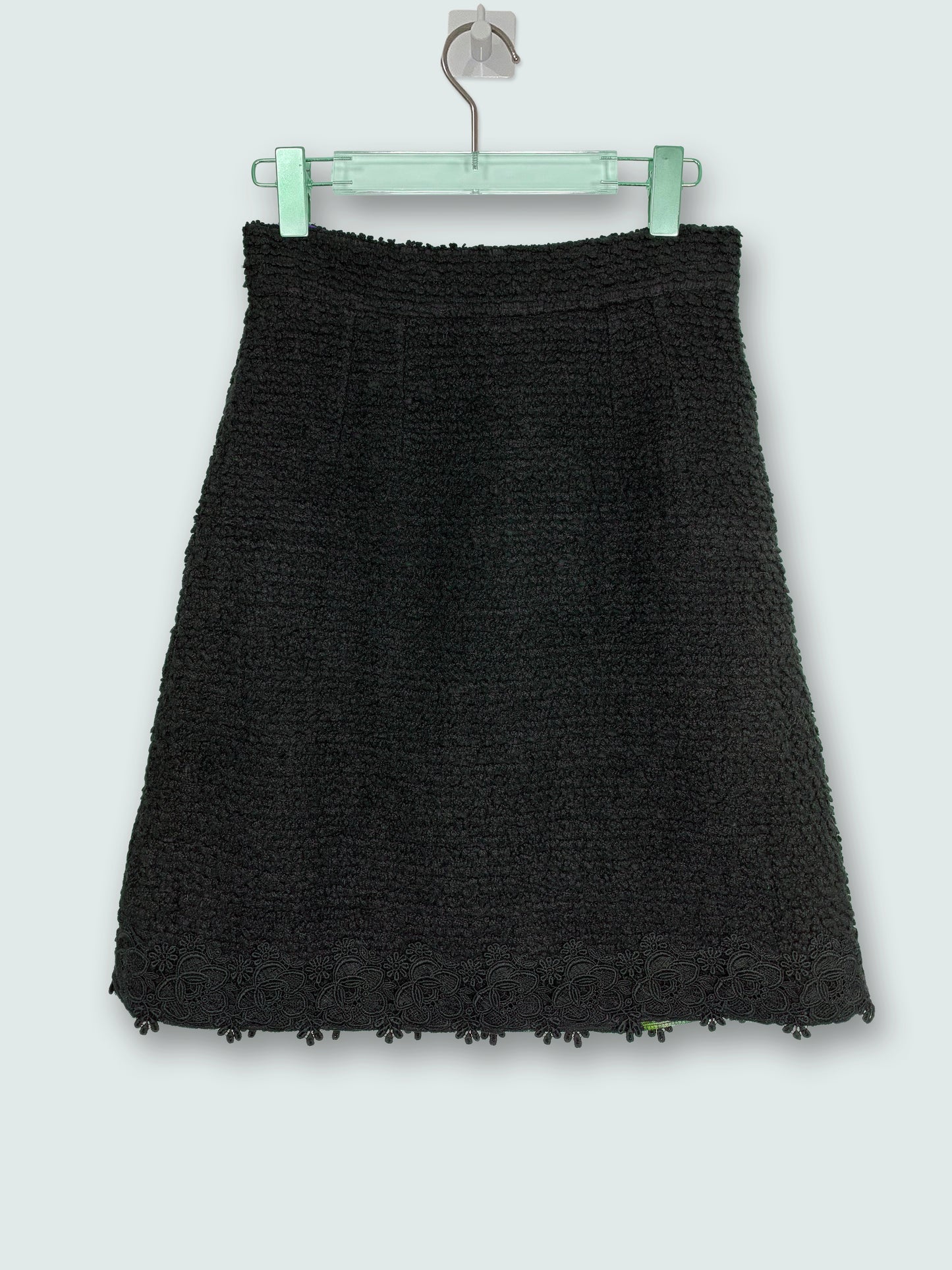 Wool Boucle Lace Hem Silk Lining Black Skirt | Sz IT40 ~ Small