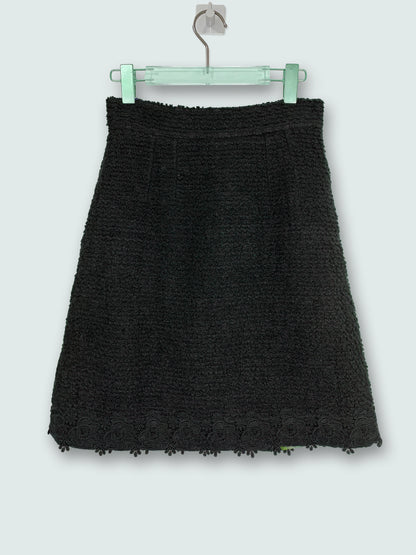 Wool Boucle Lace Hem Silk Lining Black Skirt | Sz IT40 ~ Small