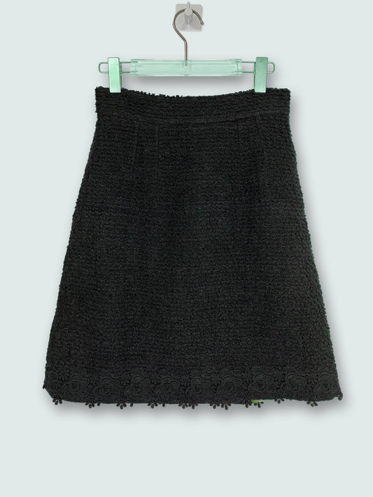 Wool Boucle Lace Hem Silk Lining Black Skirt | Sz IT40 ~ Small