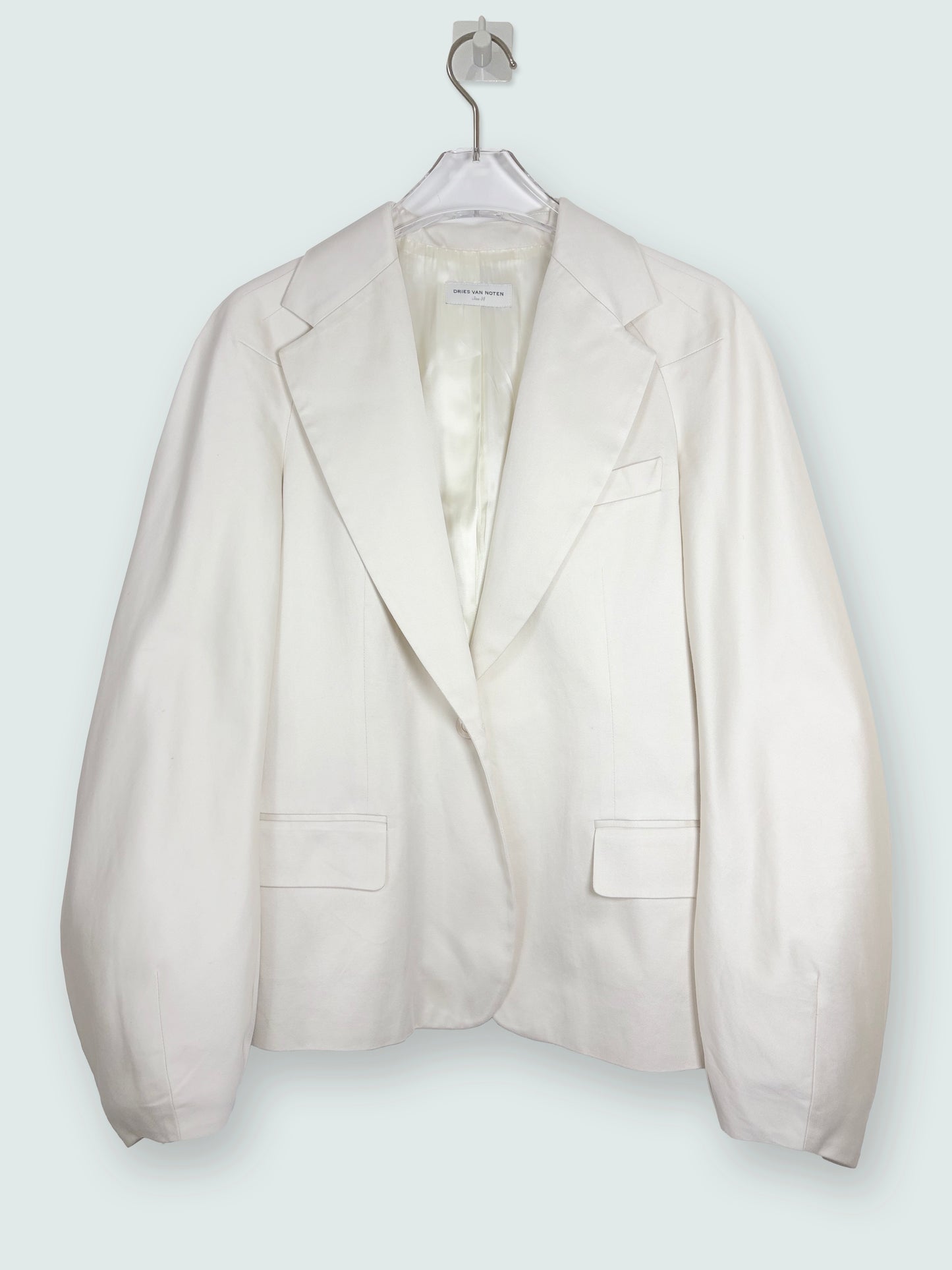 Cotton Ecru White Balloon Sleeve Blazer Jacket | FR 38 ~ Small