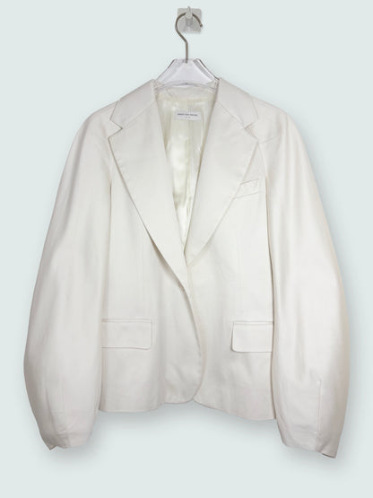 Cotton Ecru White Balloon Sleeve Blazer Jacket | FR 38 ~ Small