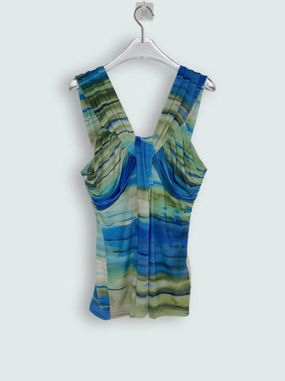 Blue Green Stripe Drape Top | Sz 38