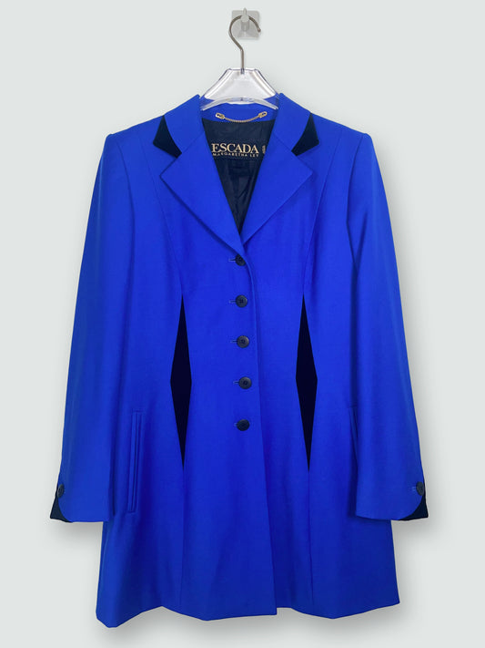 Vintage Blue Wool Tailor Blazer Jacket & Black Velvet