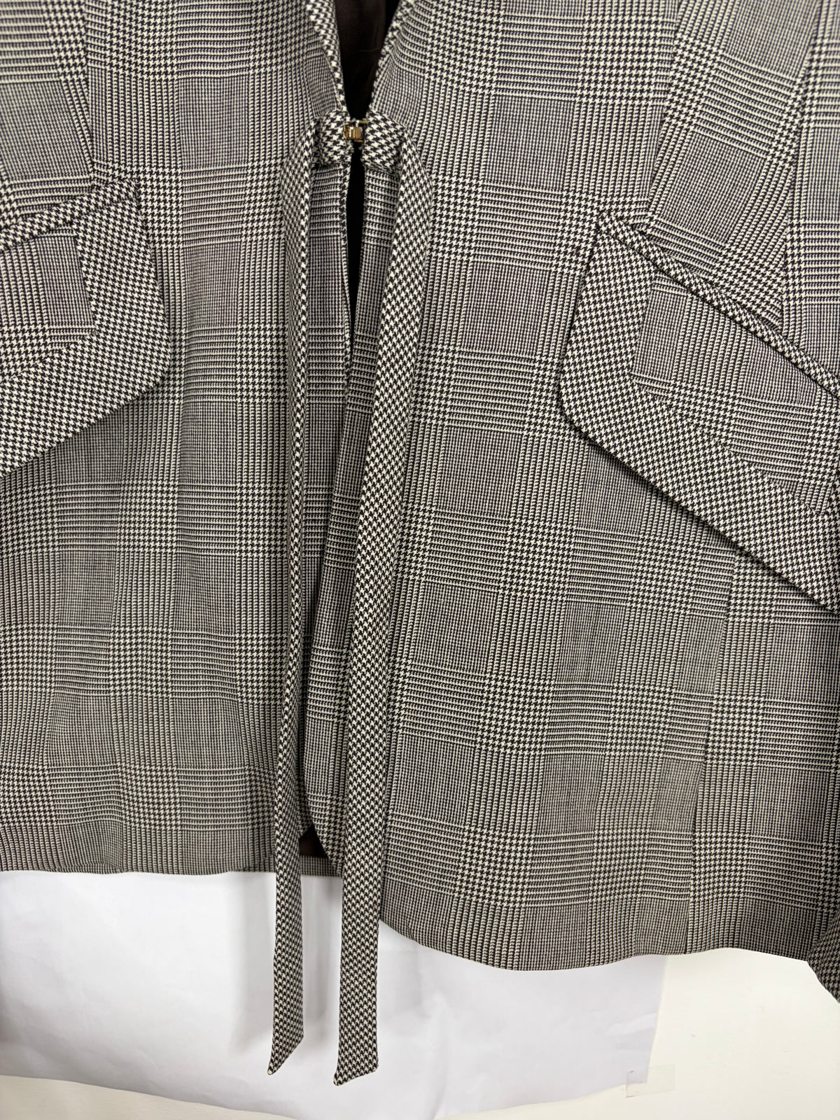 Houndstooth Wool Blazer w/ Tie Front & Flared Bell Cuffs | Sz DE34