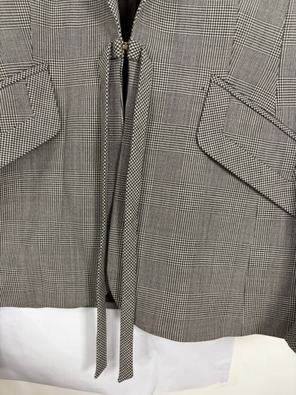 Houndstooth Wool Blazer w/ Tie Front & Flared Bell Cuffs | Sz DE34