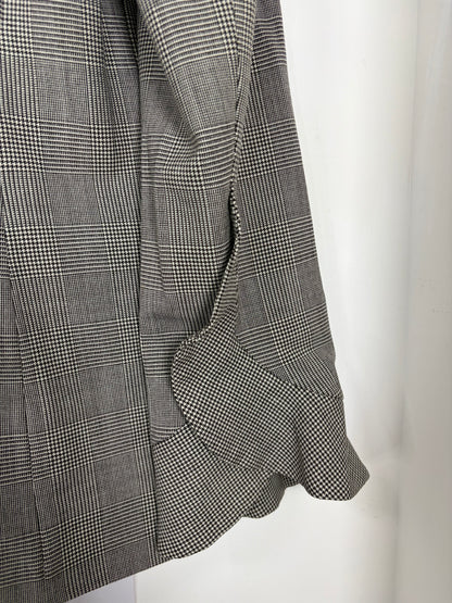 Houndstooth Wool Blazer w/ Tie Front & Flared Bell Cuffs | Sz DE34