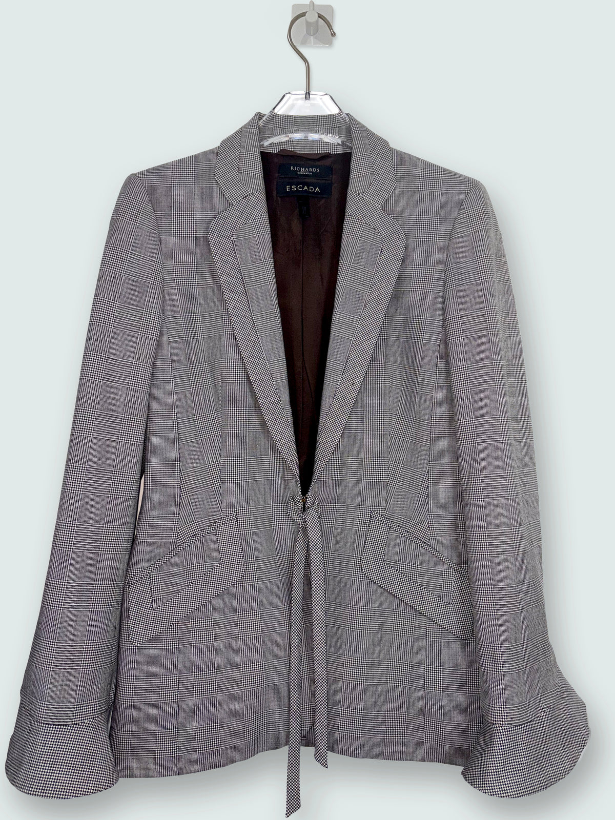 Houndstooth Wool Blazer w/ Tie Front & Flared Bell Cuffs | Sz DE34