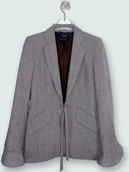 Houndstooth Wool Blazer w/ Tie Front & Flared Bell Cuffs | Sz DE34