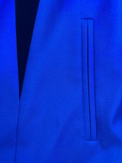 Vintage Blue Wool Tailor Blazer Jacket & Black Velvet
