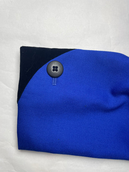 Vintage Blue Wool Tailor Blazer Jacket & Black Velvet