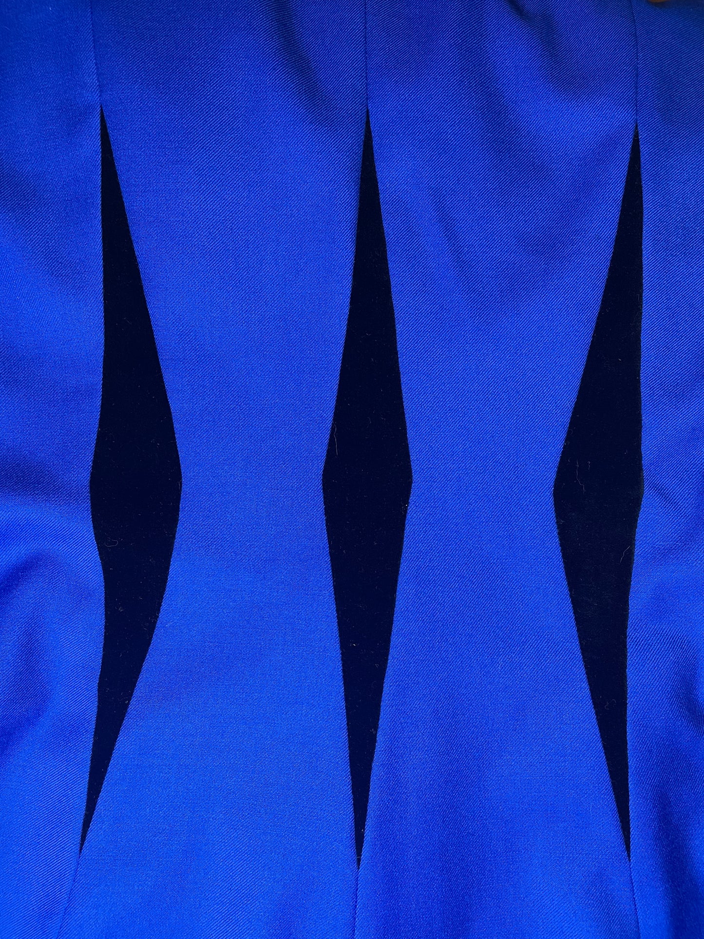 Vintage Blue Wool Tailor Blazer Jacket & Black Velvet