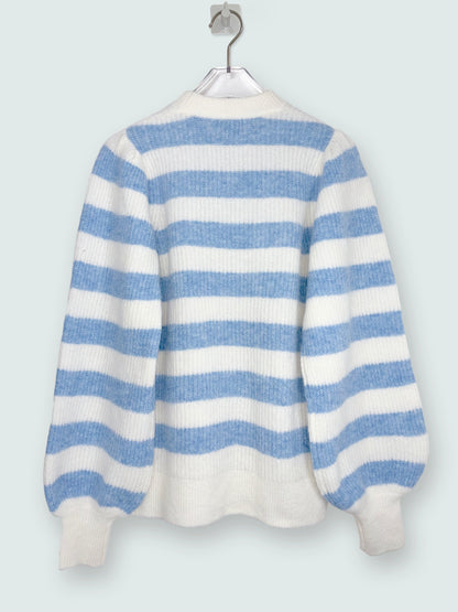 Stripe Blue White Fuzzy Sweater Jumper | Sz XXSmall