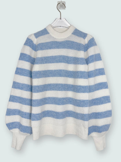 Stripe Blue White Fuzzy Sweater Jumper | Sz XXSmall