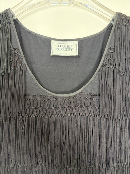 Made in England Black Flapper Fringe Cocktail Dress | Sz Small