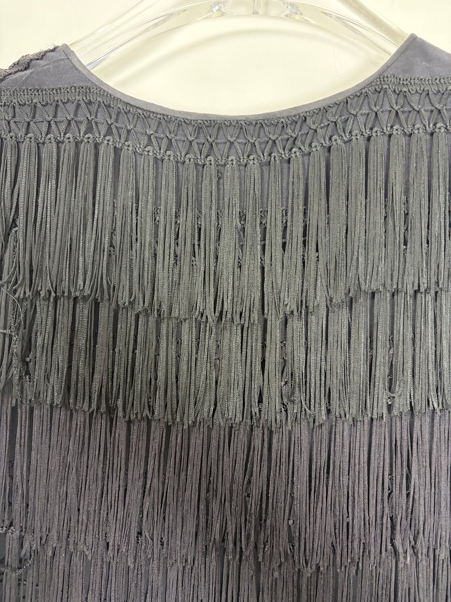 Made in England Black Flapper Fringe Cocktail Dress | Sz Small