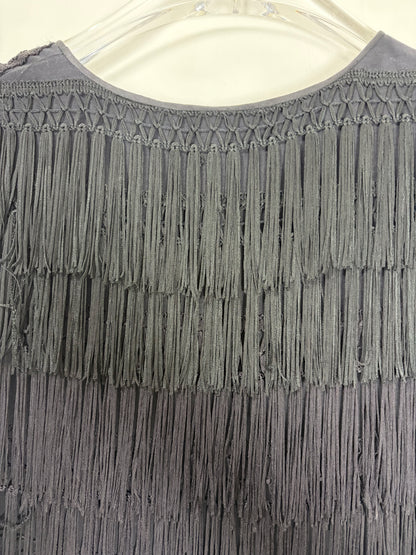 Made in England Black Flapper Fringe Cocktail Dress | Sz Small