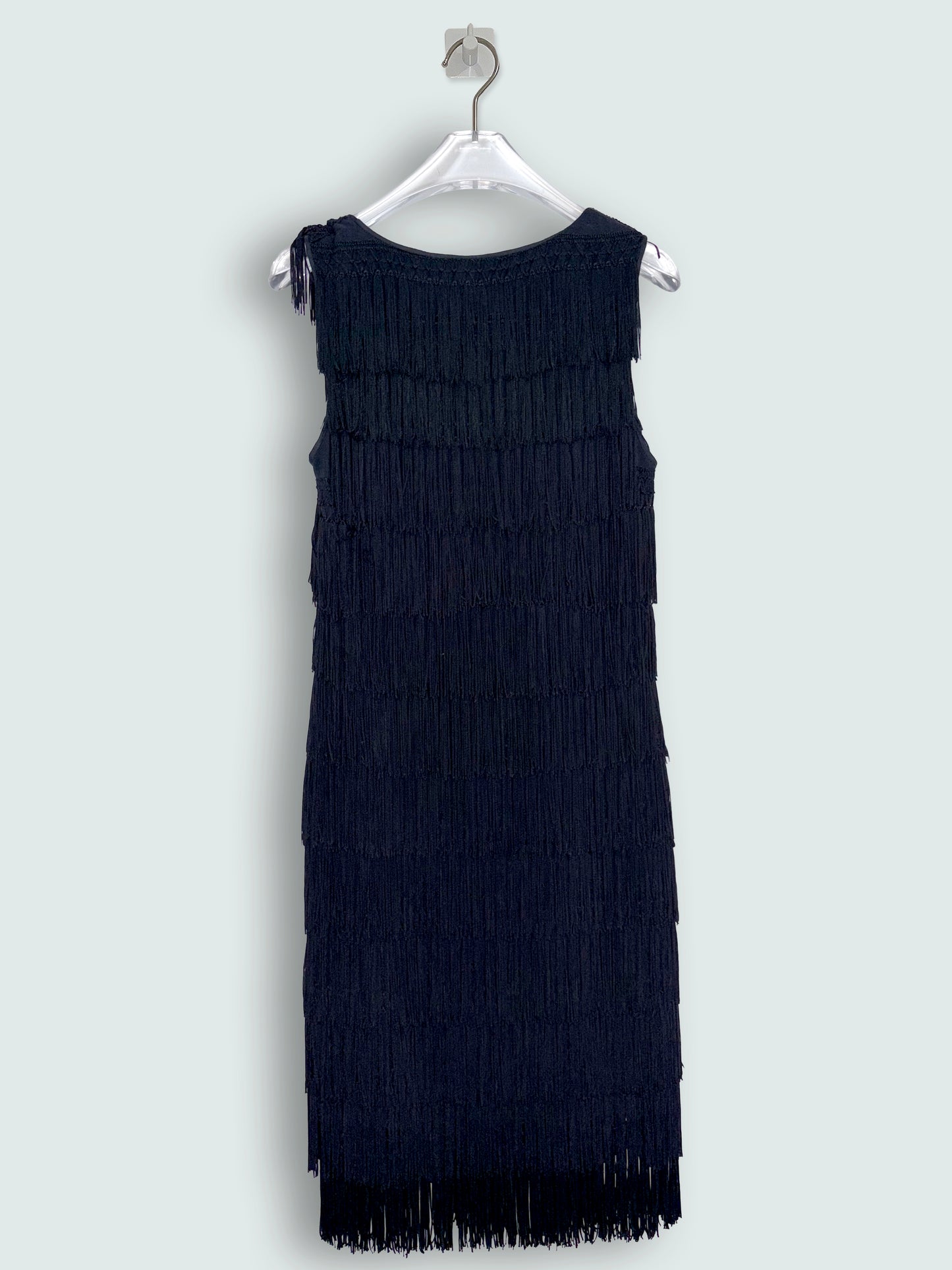 Made in England Black Flapper Fringe Cocktail Dress | Sz Small