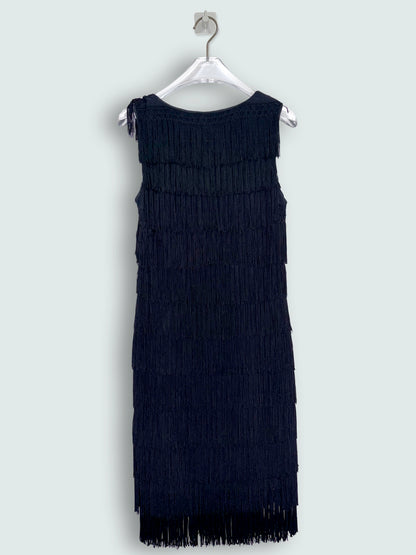 Made in England Black Flapper Fringe Cocktail Dress | Sz Small