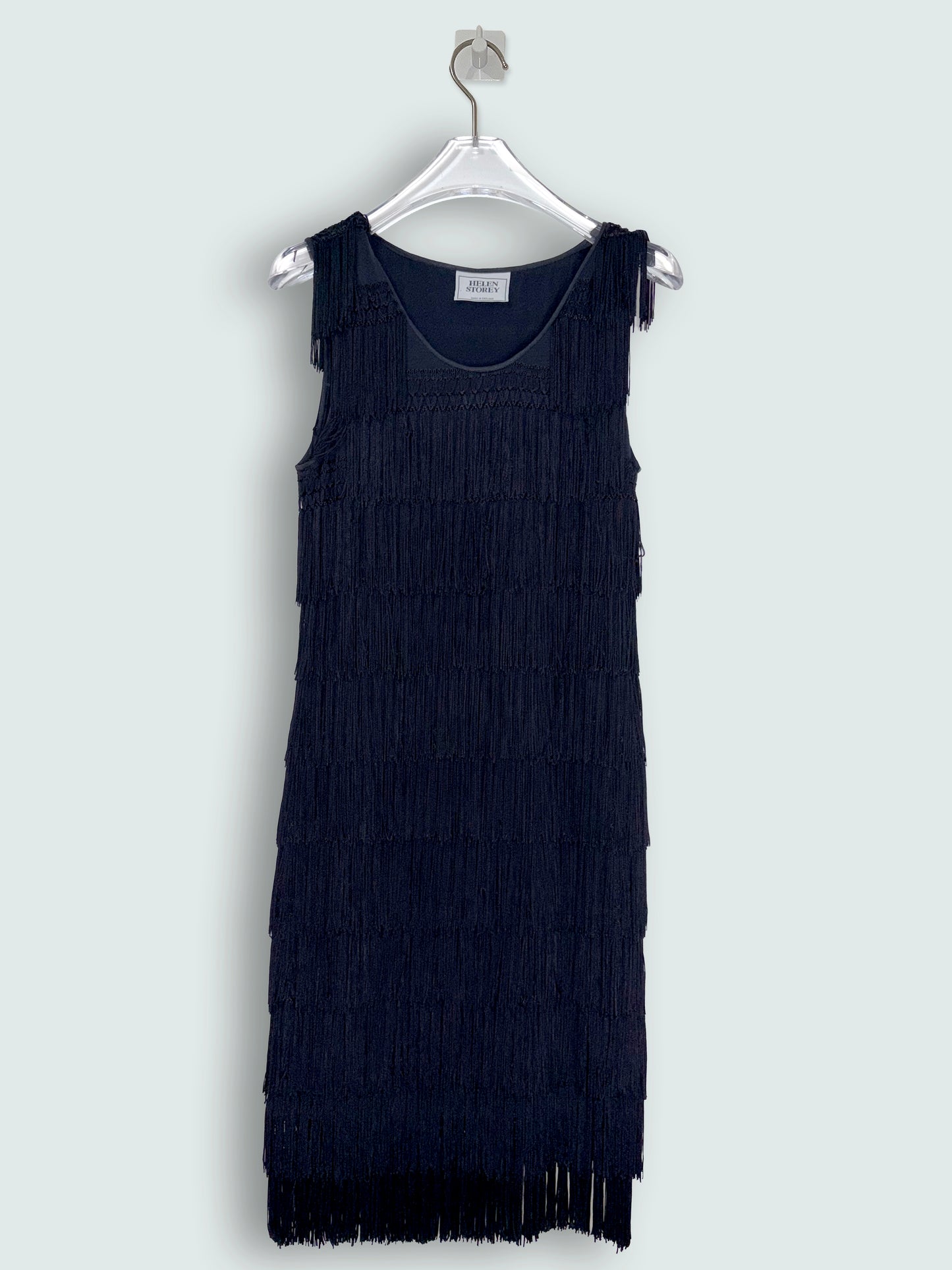 Made in England Black Flapper Fringe Cocktail Dress | Sz Small