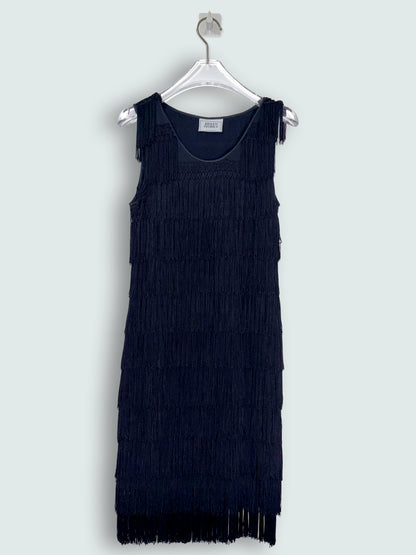Made in England Black Flapper Fringe Cocktail Dress | Sz Small