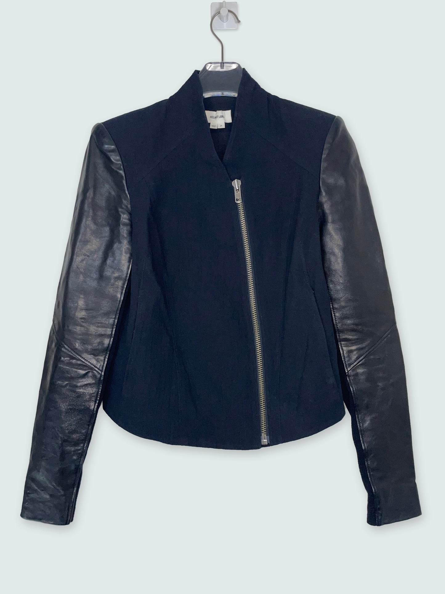 Lamb Leather Sleeves Fitted Motorcycle Jacket Silk Lining | Petite