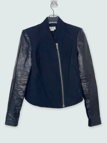 Lamb Leather Sleeves Fitted Motorcycle Jacket Silk Lining | Petite