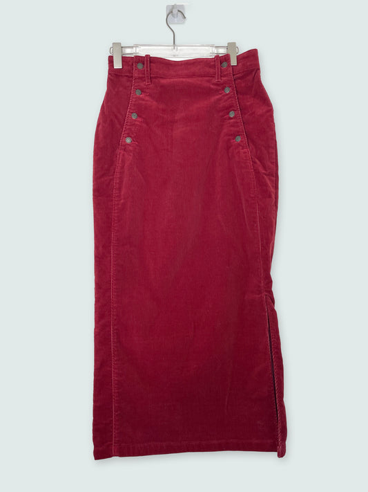 Red Maxi Corduroy Skirt | Size 27 ~ Small