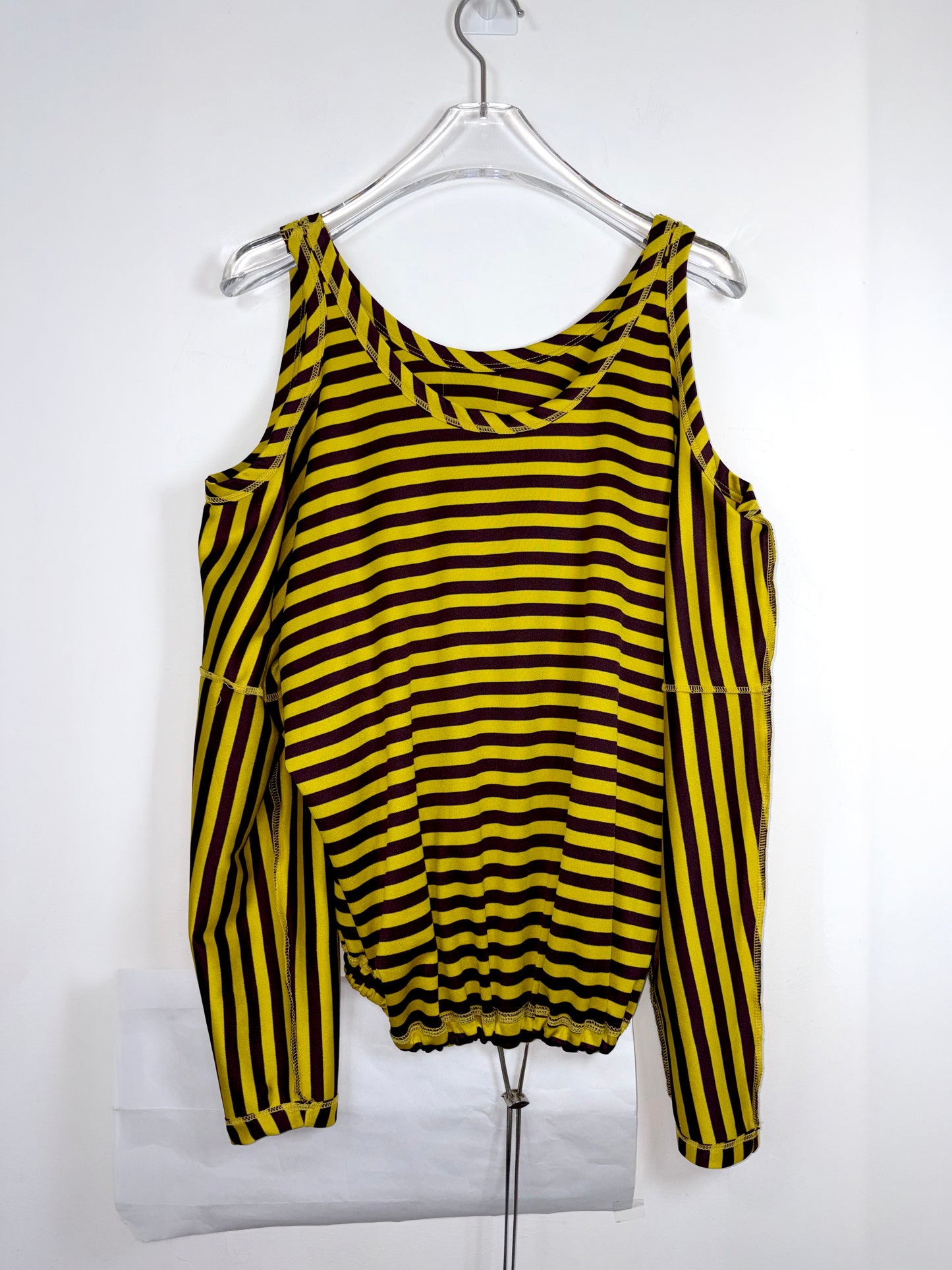 Yellow & Brown Stripe Top Metal Drawstring | Sz XS