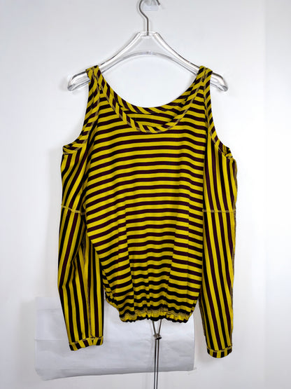 Yellow & Brown Stripe Top Metal Drawstring | Sz XS