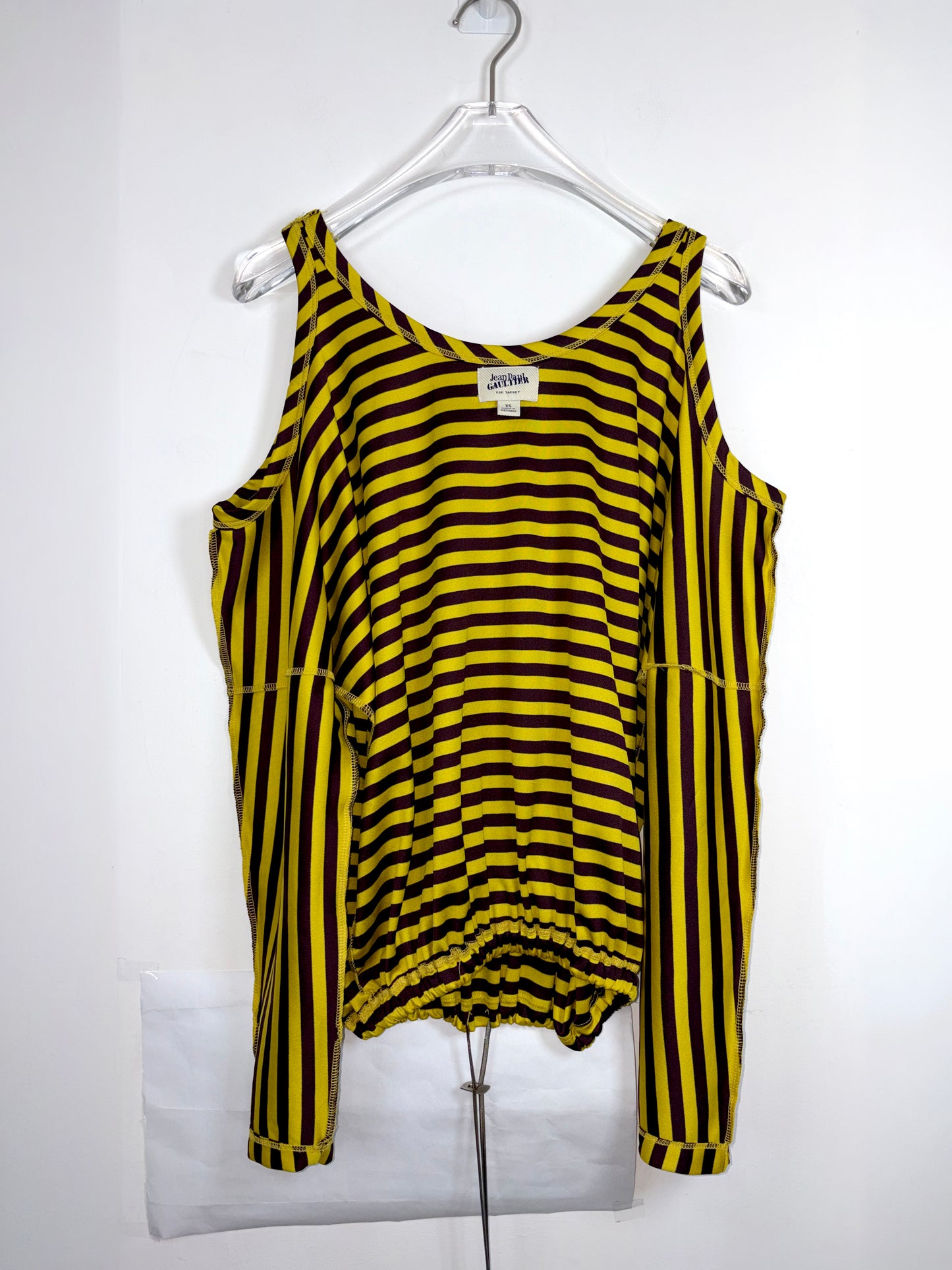 Yellow & Brown Stripe Top Metal Drawstring | Sz XS