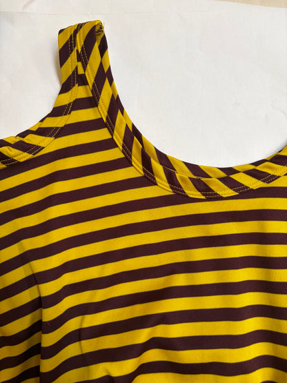Yellow & Brown Stripe Top Metal Drawstring | Sz XS