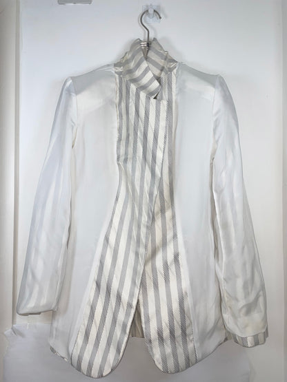100% Silk Italy White Grey Stripe Blazer | Sz 4 ~ Small