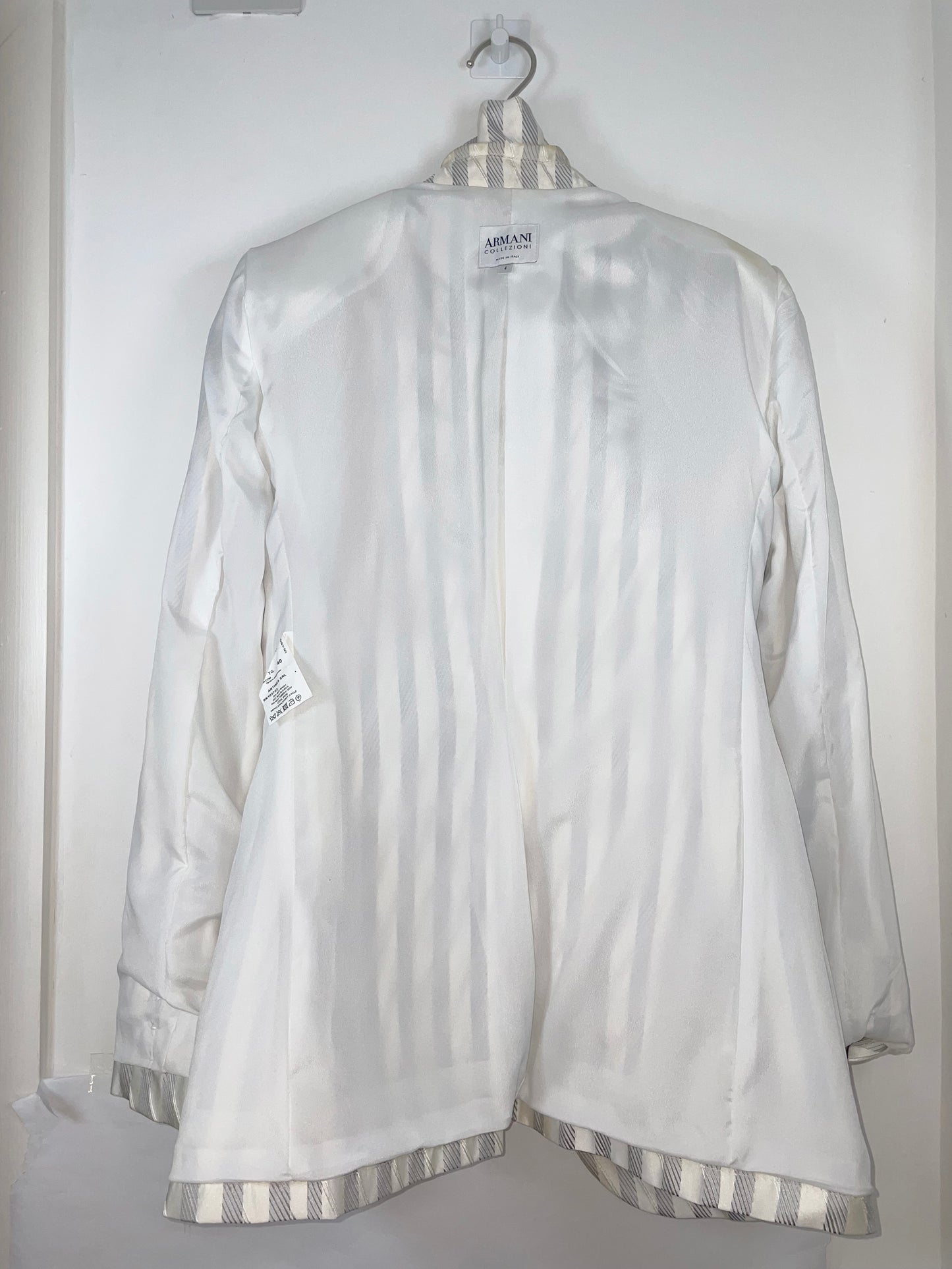 100% Silk Italy White Grey Stripe Blazer | Sz 4 ~ Small