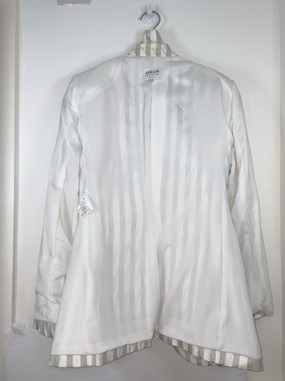 100% Silk Italy White Grey Stripe Blazer | Sz 4 ~ Small
