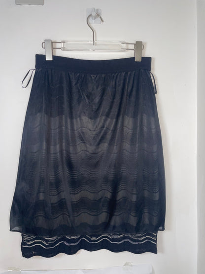 Scalloped Striped Knee Length Skirt | Size IT 44 ~ Medium