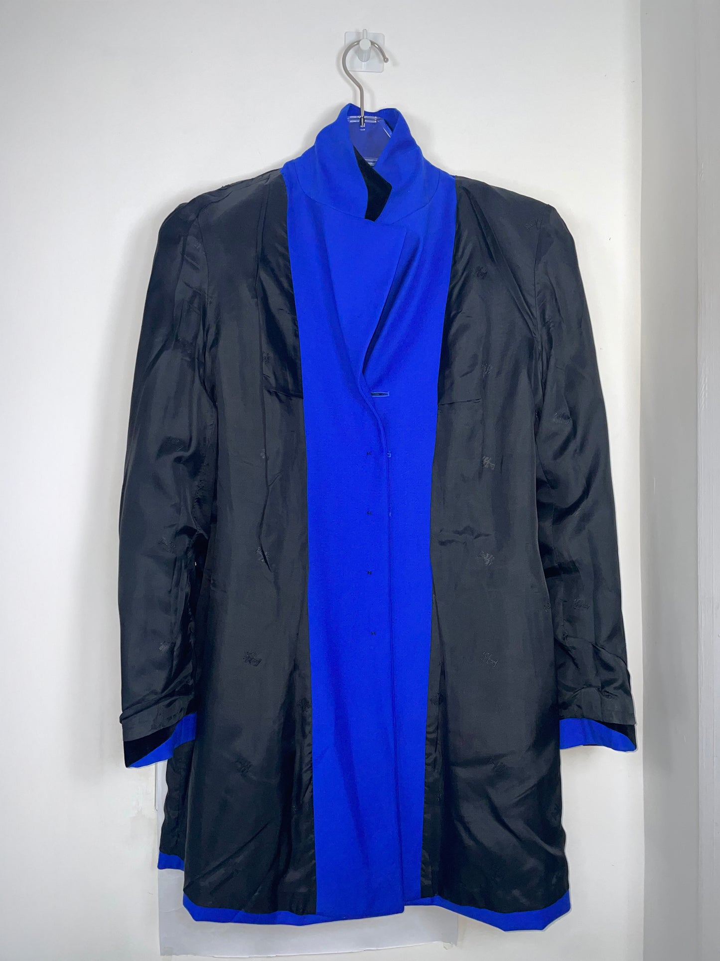 Vintage Blue Wool Tailor Blazer Jacket & Black Velvet