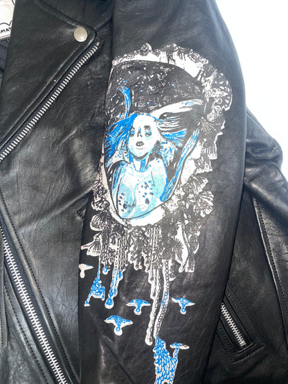 Painted Motorcycle Leather Oversize Jacket | Sz Small
